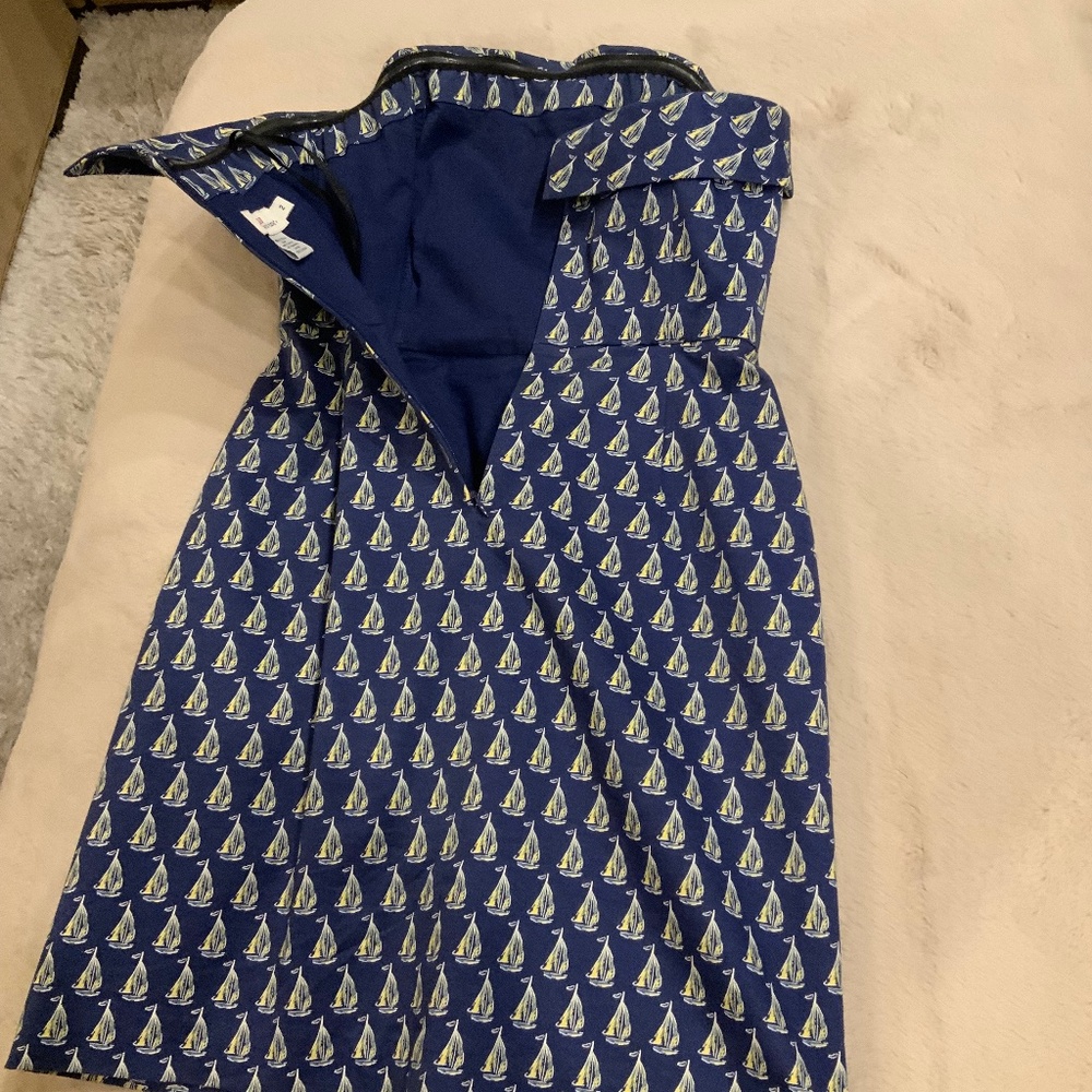 Vineyard Vines Blue Yellow White 2 Strapless MIDI Sailboat Dress Coastal Cottage - Picture 4 of 4